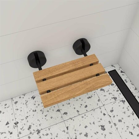 KD VESTIDOR 16 in. Wide Foldable Teak Shower Seat with Round Hardware, Black Matte KD2749690